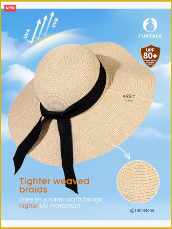 Wide Brim Floppy Sun Hat UPF 80 Foldable Packable Straw Beach Hat main image 5